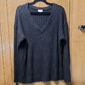 Black Womens M Loose Fit V-Neck Ribbed Knit Sweater